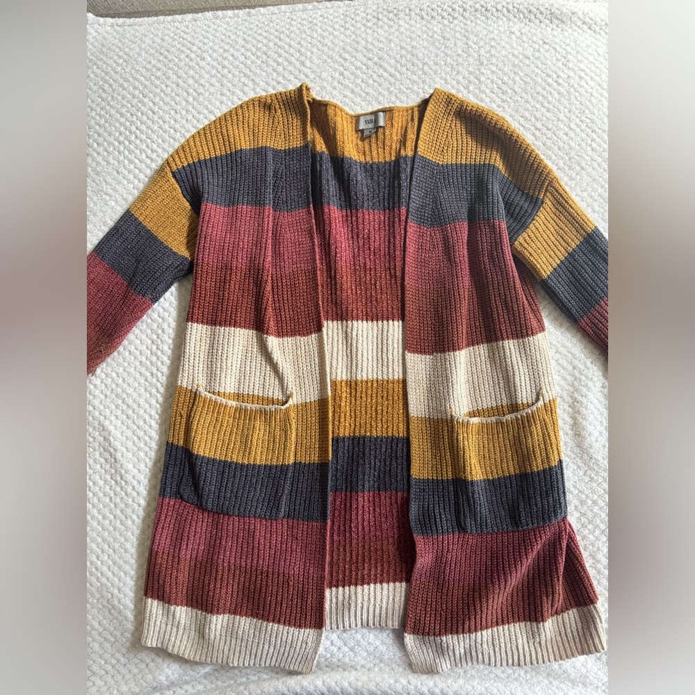 Striped Multicolor Open Front Cardigan
